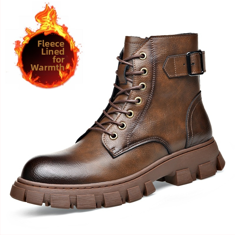 Martin topánky pre mužov na zimu – vrchný diel z dvojvrstvovej hovädzej kože, vnútorná výstelka z umelej krátkej plyšu, gumová podrážka, bočný zips, stredne vysoký podpätok 3–5 cm