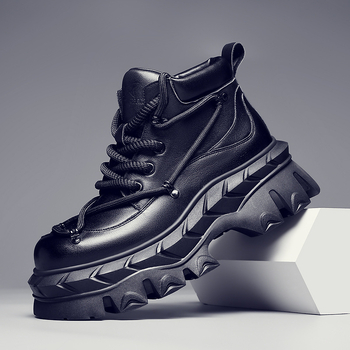 Martin čizme za muškarce, gornji dio od kože prvog sloja tele, zaobljeni vrh, potplat za povećanje visine, ulošak od prirodne kože, zimske čizme