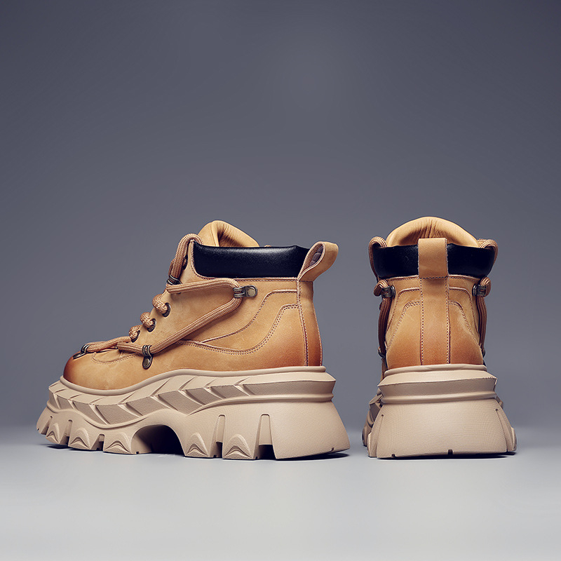 Martin čizme za muškarce, gornji dio od kože prvog sloja tele, zaobljeni vrh, potplat za povećanje visine, ulošak od prirodne kože, zimske čizme