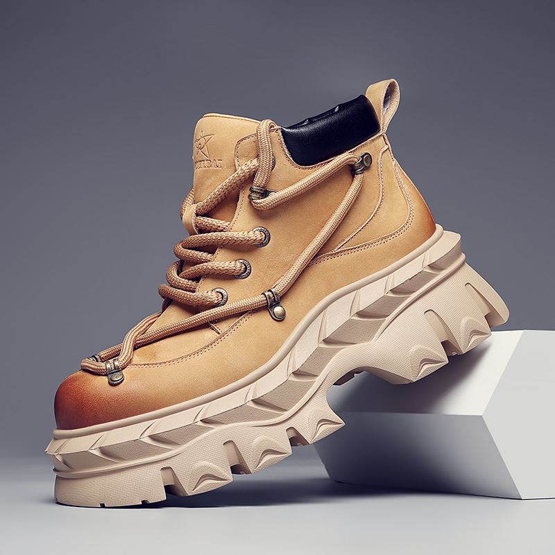 Martin čizme za muškarce, gornji dio od kože prvog sloja tele, zaobljeni vrh, potplat za povećanje visine, ulošak od prirodne kože, zimske čizme