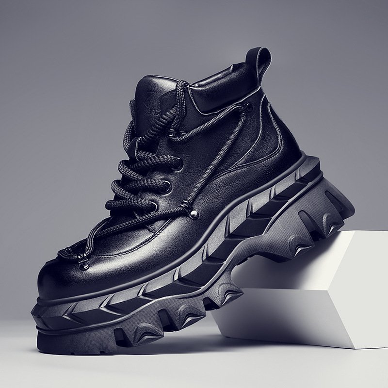 Martin čizme za muškarce, gornji dio od kože prvog sloja tele, zaobljeni vrh, potplat za povećanje visine, ulošak od prirodne kože, zimske čizme