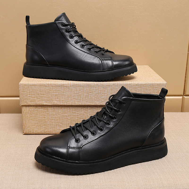 Muške Martin čizme za jesen: gornji dio od kože teladi, đon od pjene, PU uložak, okrugli vrh, ravna peta.