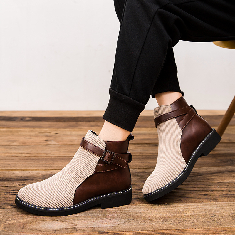 Martin topánky s navýšením výšky, priedušný syntetický vršok, pánske Chelsea topánky stredného lýtka, gumová podrážka