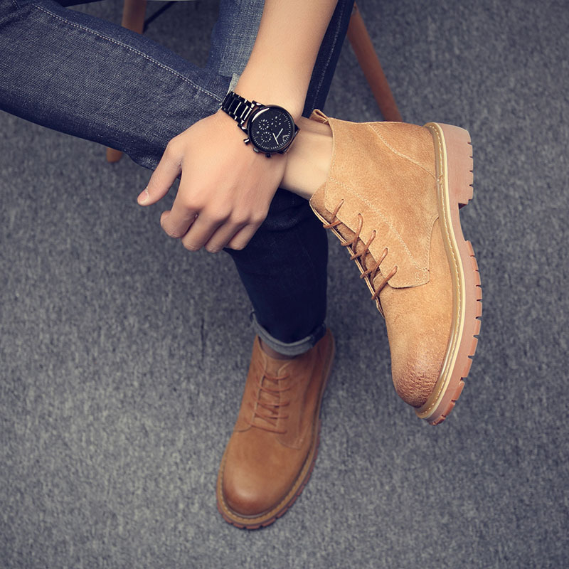 Muške Martin čizme, korejskog stila, gornji dio od svinjske kože, uložak od prirodne kože, potplat od gume