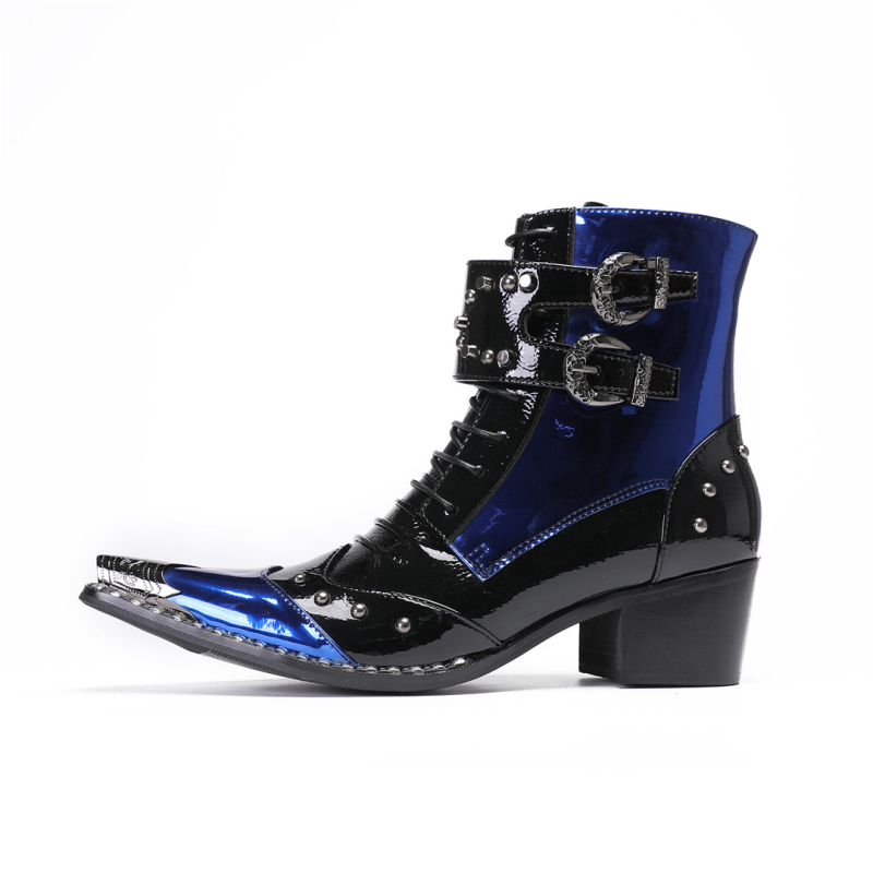 Мъжки мартин ботуши в британски стил с остър нос, среден ток 3–5 см, горна част от естествена кожа, гумена подметка