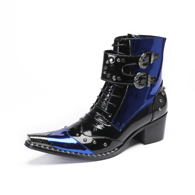 Мъжки мартин ботуши в британски стил с остър нос, среден ток 3–5 см, горна част от естествена кожа, гумена подметка