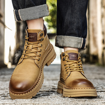 Jesenné pánske vysoké Martin topánky s gumovou podrážkou, vodeodolné a protišmykové, šnúrky vpredu, vysoký golier, hrubá päta