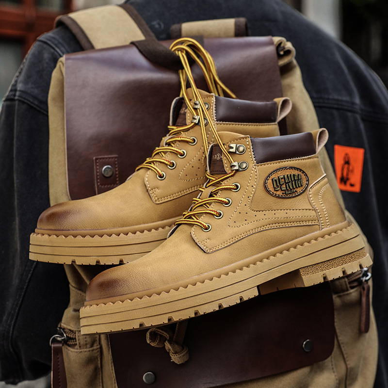 Jesenné pánske vysoké Martin topánky s gumovou podrážkou, vodeodolné a protišmykové, šnúrky vpredu, vysoký golier, hrubá päta