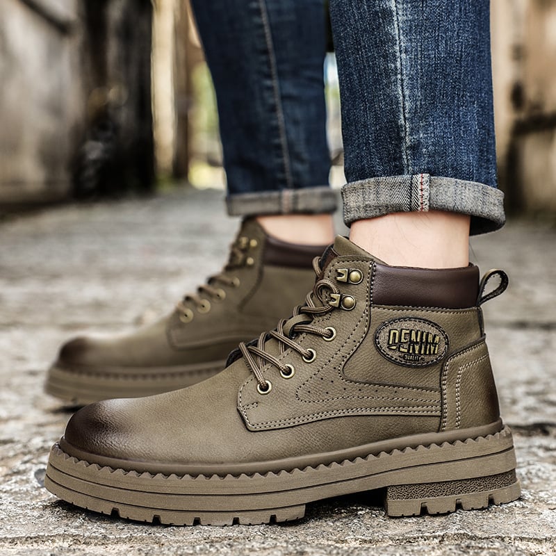 Jesenné pánske vysoké Martin topánky s gumovou podrážkou, vodeodolné a protišmykové, šnúrky vpredu, vysoký golier, hrubá päta