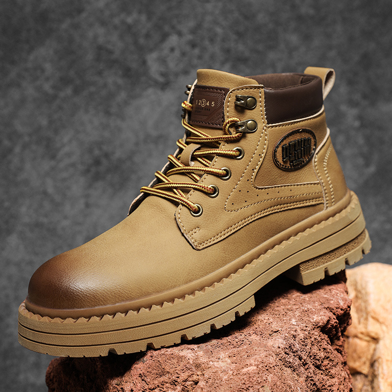 Jesenné pánske vysoké Martin topánky s gumovou podrážkou, vodeodolné a protišmykové, šnúrky vpredu, vysoký golier, hrubá päta