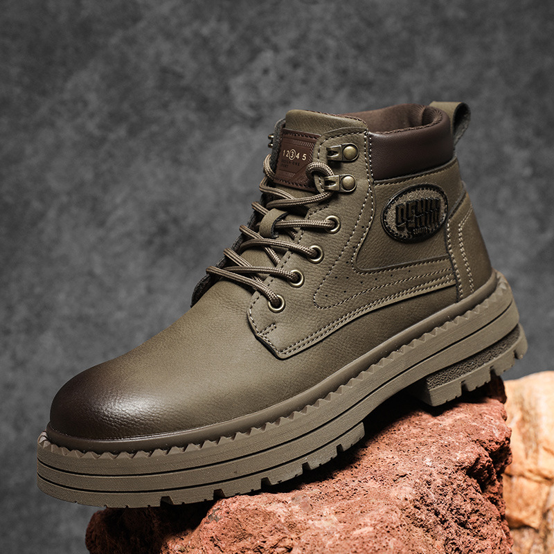 Jesenné pánske vysoké Martin topánky s gumovou podrážkou, vodeodolné a protišmykové, šnúrky vpredu, vysoký golier, hrubá päta