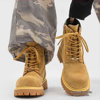 Pánske topánky z veluru, strednej výšky, gumená podrážka, zimné outdoorové turistické, Martin štýl.