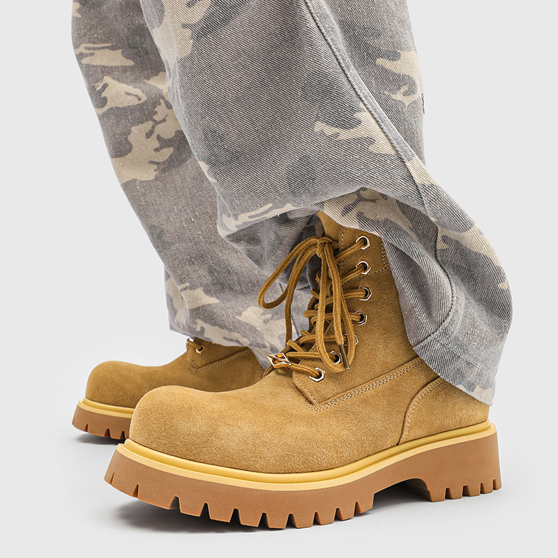 Pánske topánky z veluru, strednej výšky, gumená podrážka, zimné outdoorové turistické, Martin štýl.