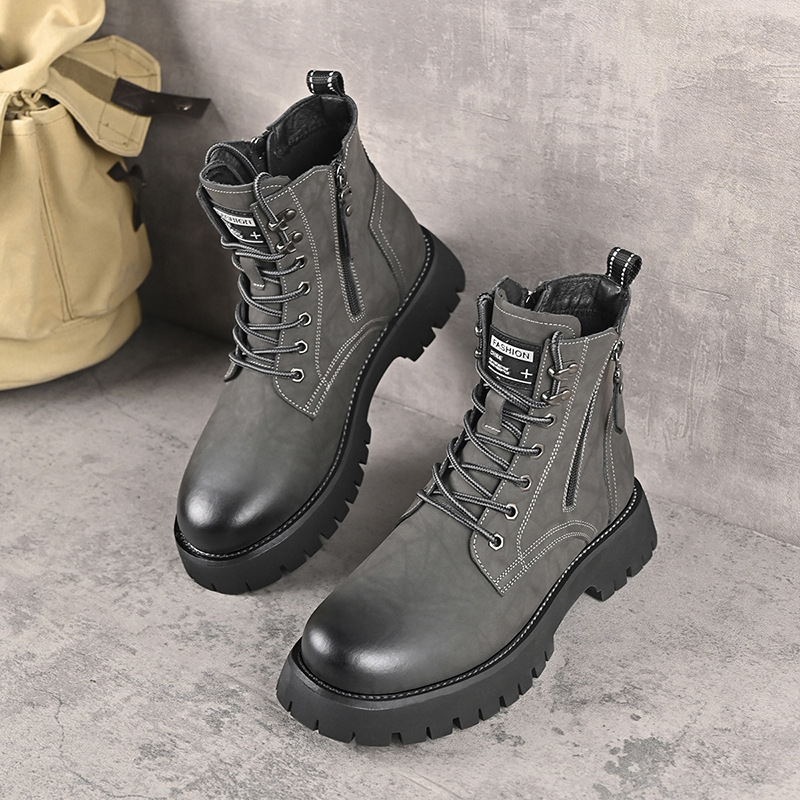 Martin čizme s fleec podstavom, srednja visina potkoljenice, klinasti potplat, prednje vezanje