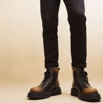 Pánske Martin topánky, retro britský štýl, štvorcový špička, gumová podrážka, klinový podpätok 3–5 cm, vrchný materiál zo super vlákien