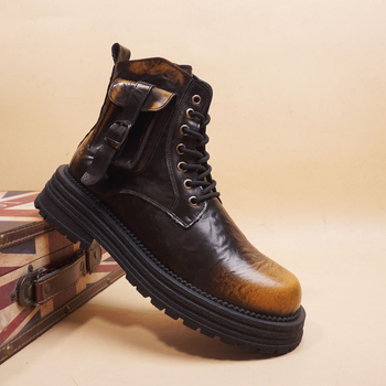 Pánske Martin topánky, retro britský štýl, štvorcový špička, gumová podrážka, klinový podpätok 3–5 cm, vrchný materiál zo super vlákien