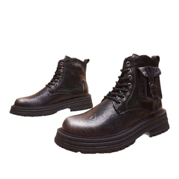 Pánske Martin topánky, retro britský štýl, štvorcový špička, gumová podrážka, klinový podpätok 3–5 cm, vrchný materiál zo super vlákien