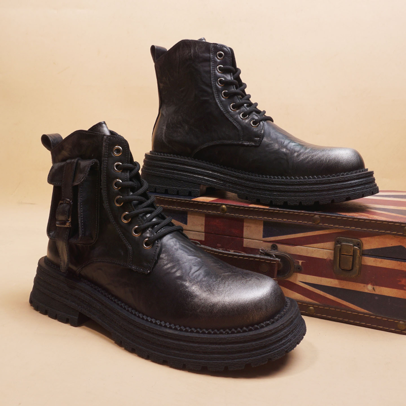 Pánske Martin topánky, retro britský štýl, štvorcový špička, gumová podrážka, klinový podpätok 3–5 cm, vrchný materiál zo super vlákien