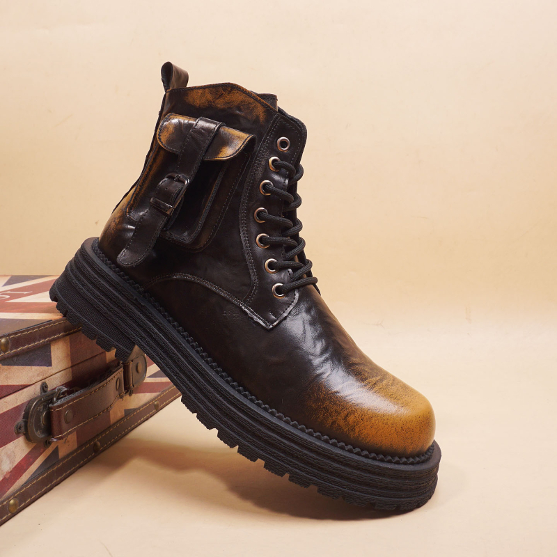 Pánske Martin topánky, retro britský štýl, štvorcový špička, gumová podrážka, klinový podpätok 3–5 cm, vrchný materiál zo super vlákien