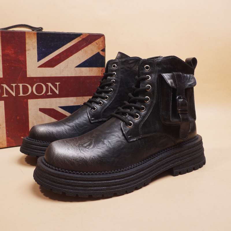 Pánske Martin topánky, retro britský štýl, štvorcový špička, gumová podrážka, klinový podpätok 3–5 cm, vrchný materiál zo super vlákien