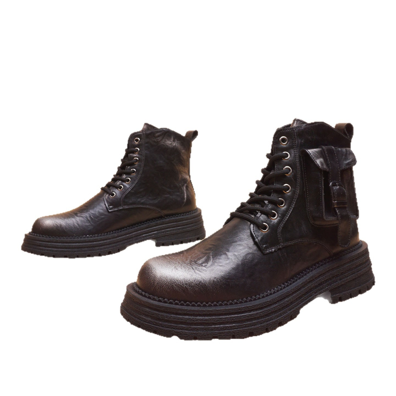 Pánske Martin topánky, retro britský štýl, štvorcový špička, gumová podrážka, klinový podpätok 3–5 cm, vrchný materiál zo super vlákien