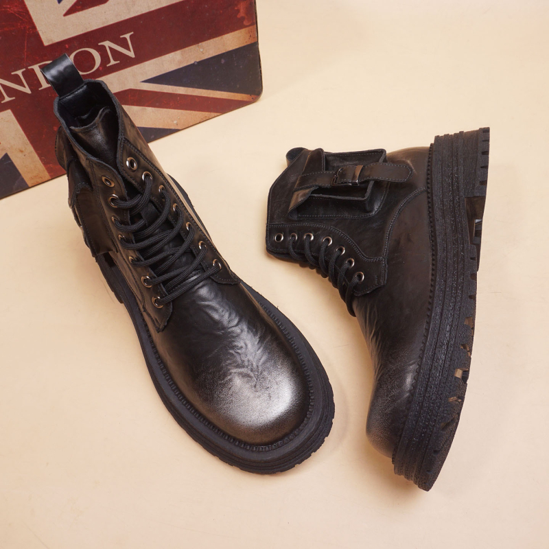 Pánske Martin topánky, retro britský štýl, štvorcový špička, gumová podrážka, klinový podpätok 3–5 cm, vrchný materiál zo super vlákien