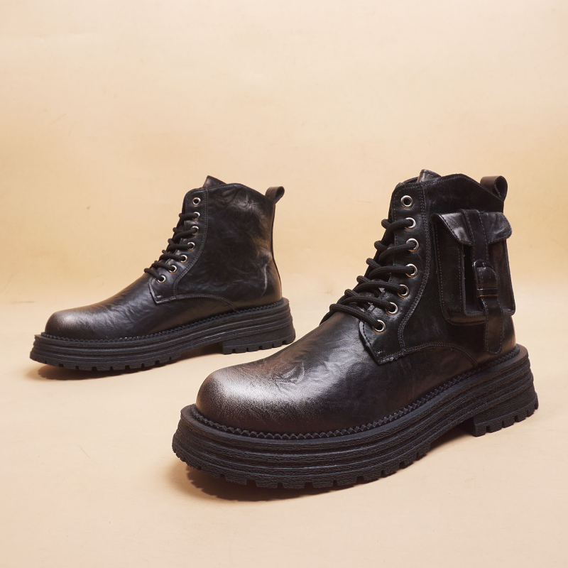 Pánske Martin topánky, retro britský štýl, štvorcový špička, gumová podrážka, klinový podpätok 3–5 cm, vrchný materiál zo super vlákien