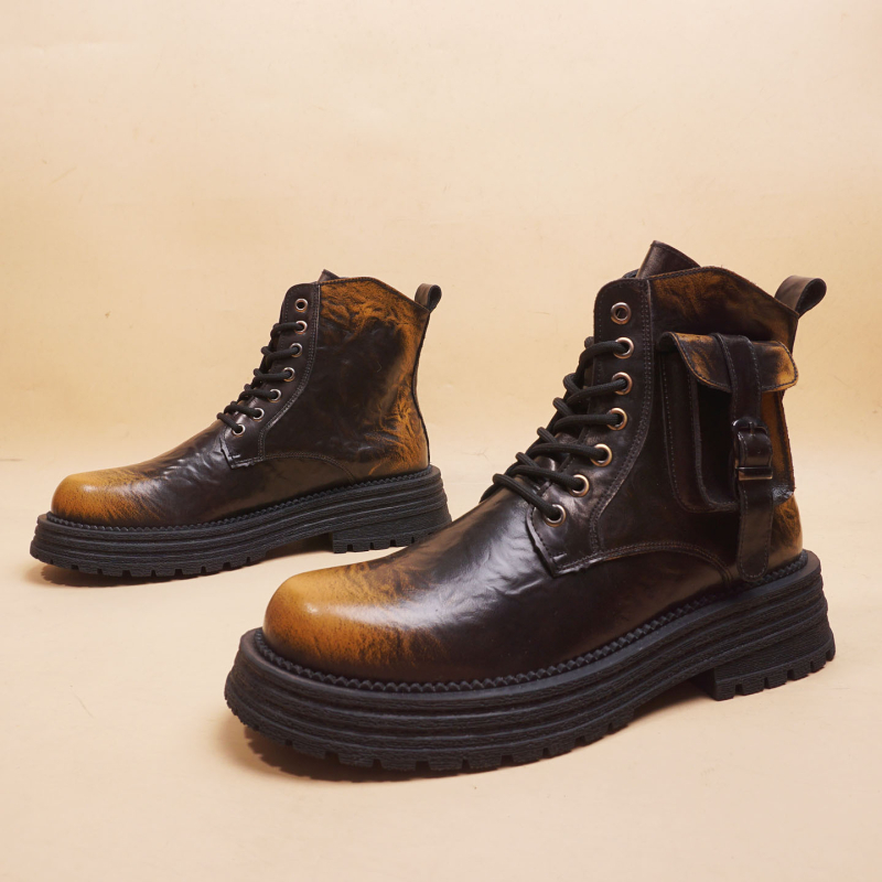 Pánske Martin topánky, retro britský štýl, štvorcový špička, gumová podrážka, klinový podpätok 3–5 cm, vrchný materiál zo super vlákien