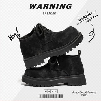 Muške Martin čizme, britski retro stil za jesen-zimu, debela potplat, niski peta 1–3 cm, gornji dio od više materijala, PVC potplat, PU koža, bez podstavke