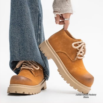 Muške Martin čizme, britski retro stil za jesen-zimu, debela potplat, niski peta 1–3 cm, gornji dio od više materijala, PVC potplat, PU koža, bez podstavke