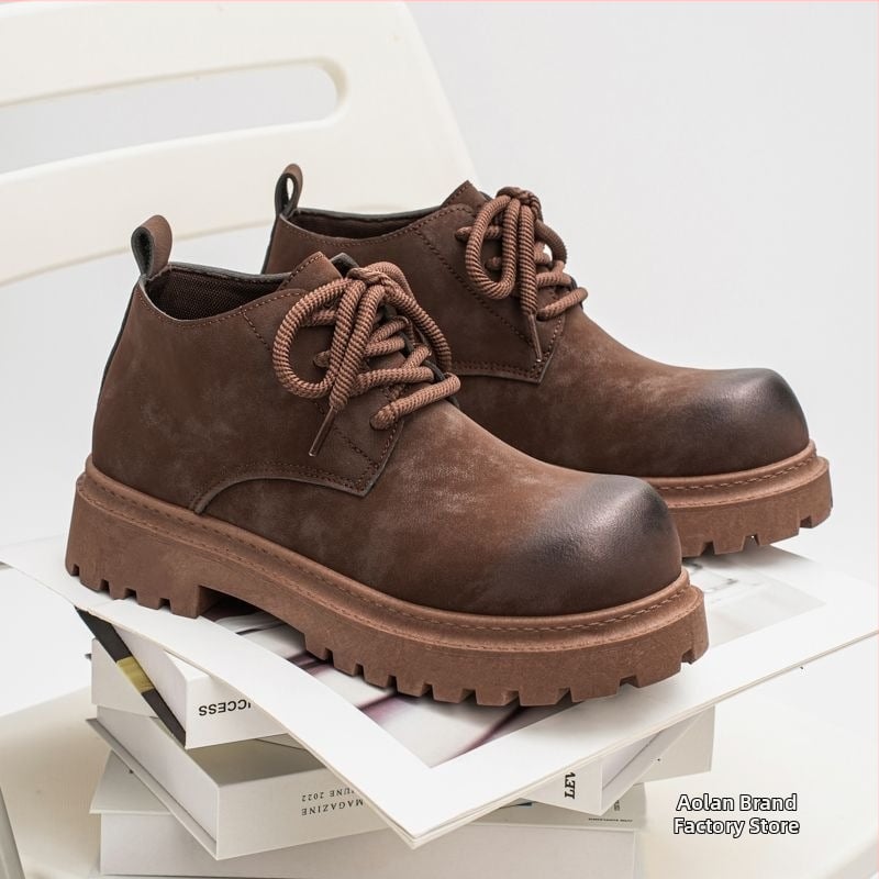 Muške Martin čizme, britski retro stil za jesen-zimu, debela potplat, niski peta 1–3 cm, gornji dio od više materijala, PVC potplat, PU koža, bez podstavke