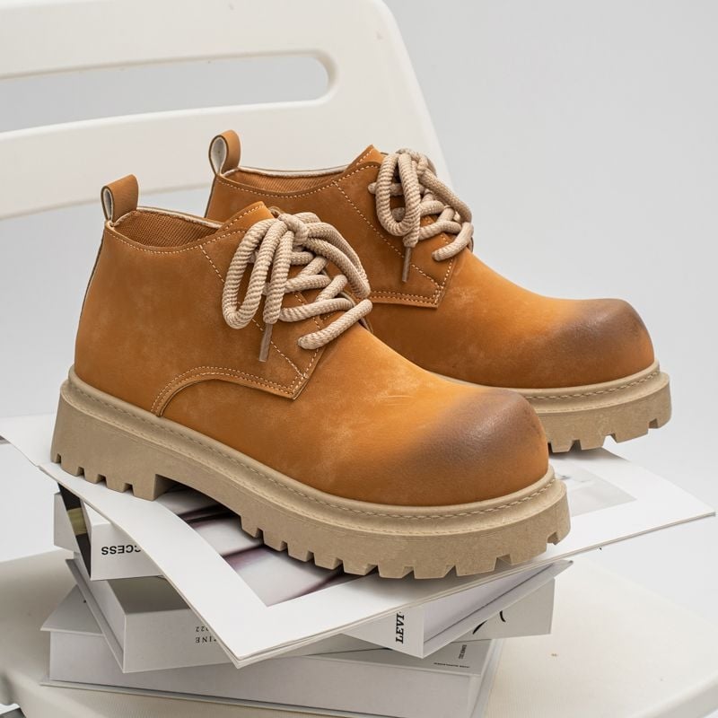 Muške Martin čizme, britski retro stil za jesen-zimu, debela potplat, niski peta 1–3 cm, gornji dio od više materijala, PVC potplat, PU koža, bez podstavke