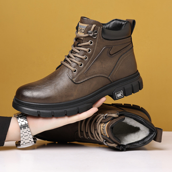 Muške Martin čizme od kože, podstava od ovčjeg shearlinga, gumeni potplat, bočni zatvarač, zimska topla obuća