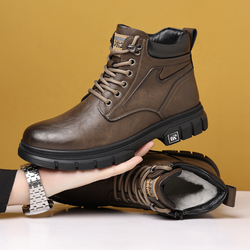 Muške Martin čizme od kože, podstava od ovčjeg shearlinga, gumeni potplat, bočni zatvarač, zimska topla obuća