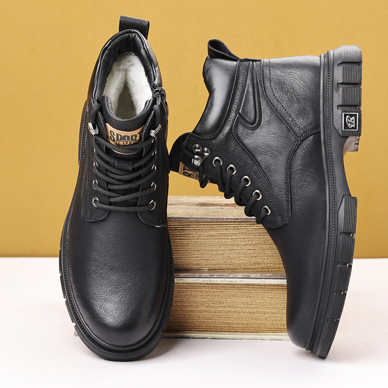 Muške Martin čizme od kože, podstava od ovčjeg shearlinga, gumeni potplat, bočni zatvarač, zimska topla obuća