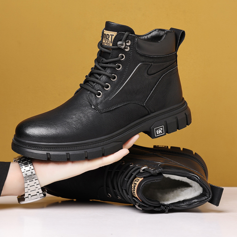 Muške Martin čizme od kože, podstava od ovčjeg shearlinga, gumeni potplat, bočni zatvarač, zimska topla obuća