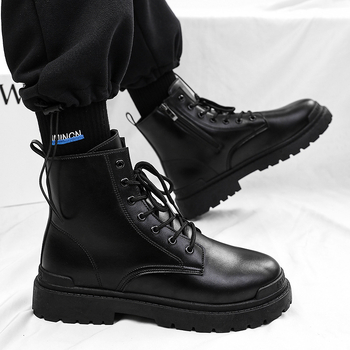 Muške Martin čizme, visoke, PU gornji dio, gumena potplata, okrugli vrh, bočni zatvarač, srednja visina