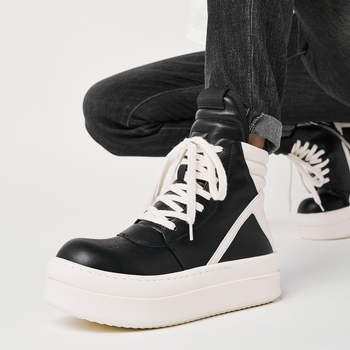 Unisex vysoké čižmy z umelej PU kože, podrážka z gumovej peny, vysoký shaft, okrúhla špička, zapínanie na šnúrky vpredu