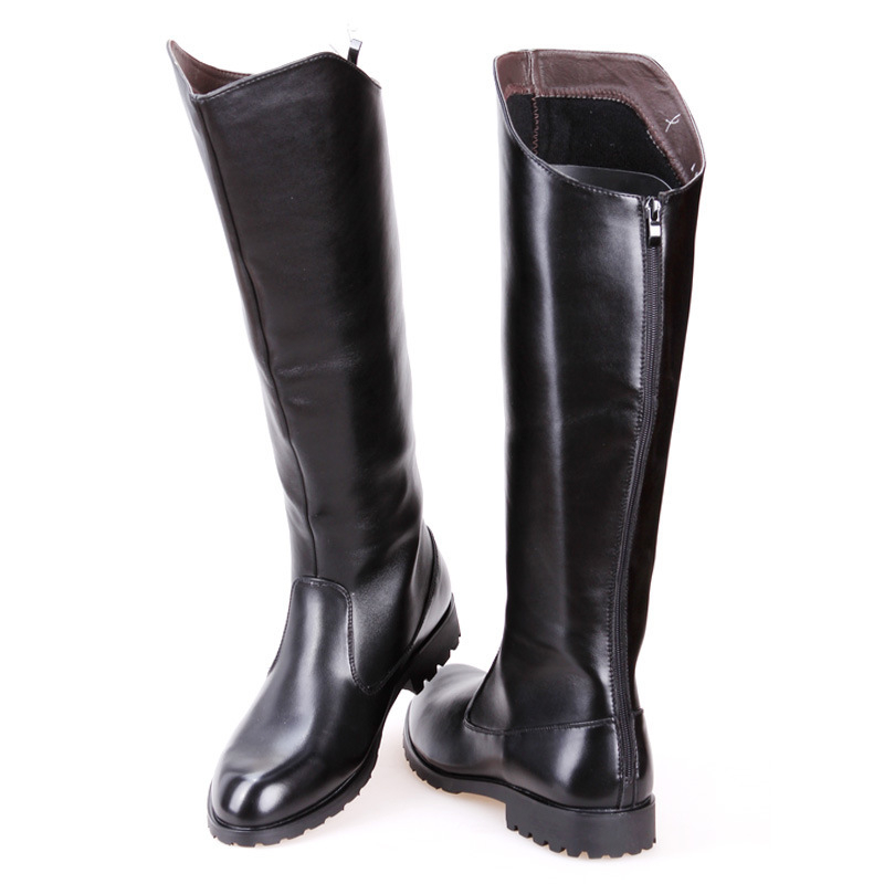 Muške viteške čizme: visok shaft, oštar vrh, stražnji zatvarač, srednji potpetica 3–5 cm, PU gornji dio