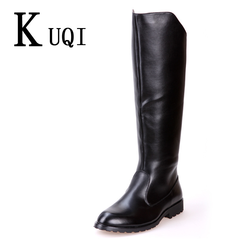 Muške viteške čizme: visok shaft, oštar vrh, stražnji zatvarač, srednji potpetica 3–5 cm, PU gornji dio