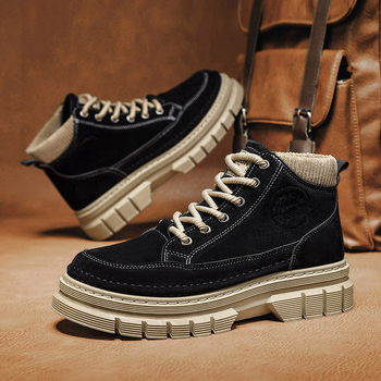 Ghete bărbați Martin cu partea superioară din nubuk, talpă din Cauciuc groasă, căptușeală din plasă și branț PU, închidere cu șiret în față