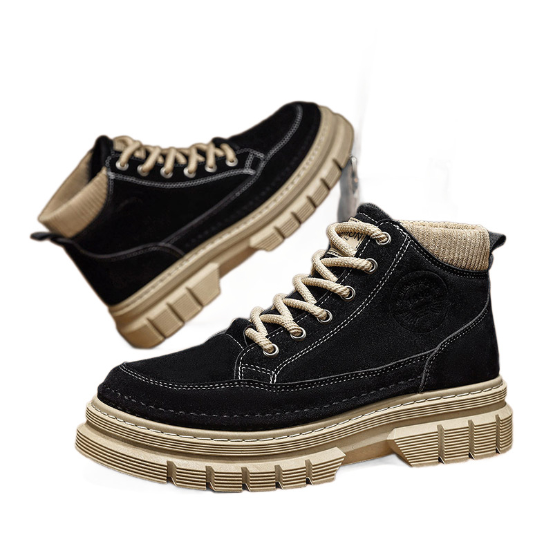 Ghete bărbați Martin cu partea superioară din nubuk, talpă din Cauciuc groasă, căptușeală din plasă și branț PU, închidere cu șiret în față