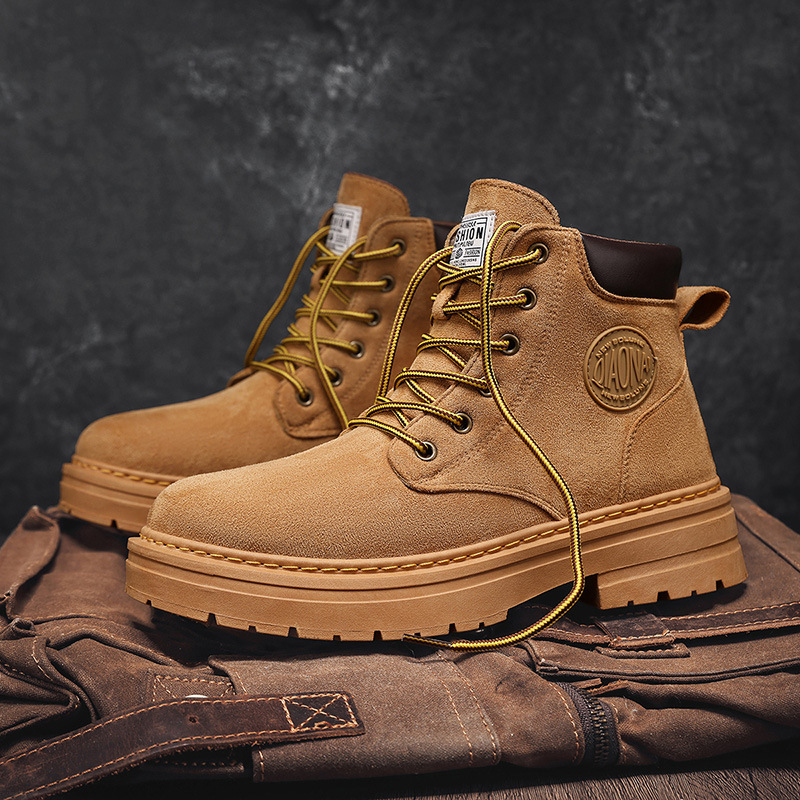 Vīriešu velūra augsti zābaki Martens stila ar gumijas zoli, apaļš purns, EVA iekšējā zole