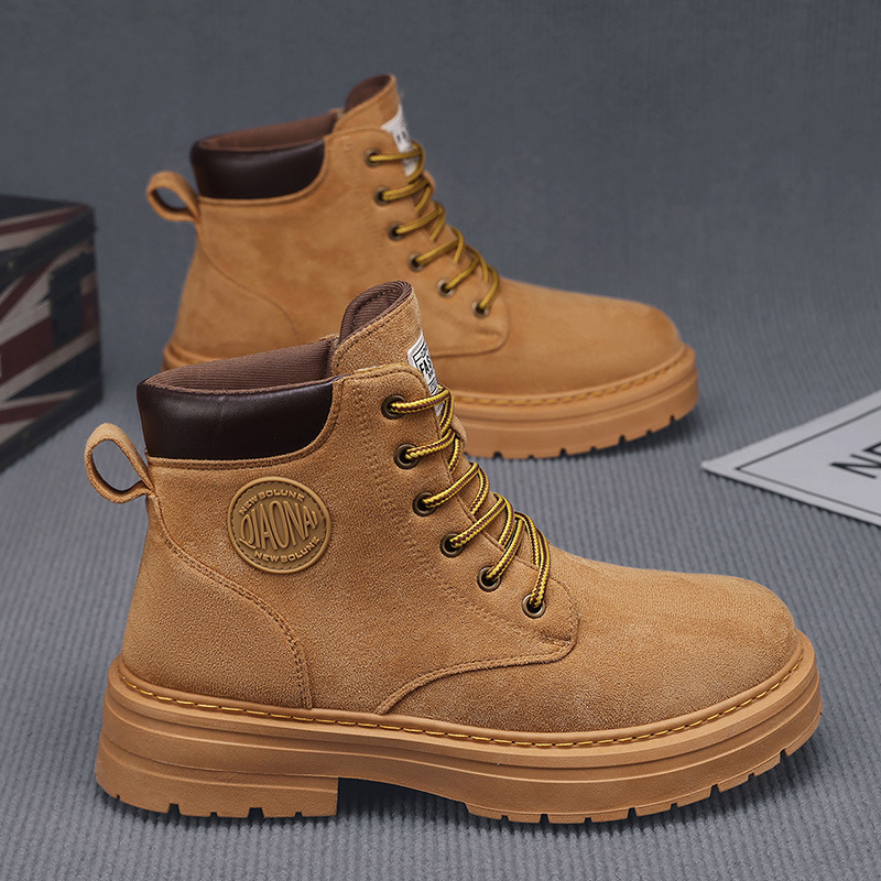 Мъжки велурени високи ботуши в стил Martens с гумена подметка, кръгъл нос, EVA стелка, предно връзване, противохлъзгаща подметка