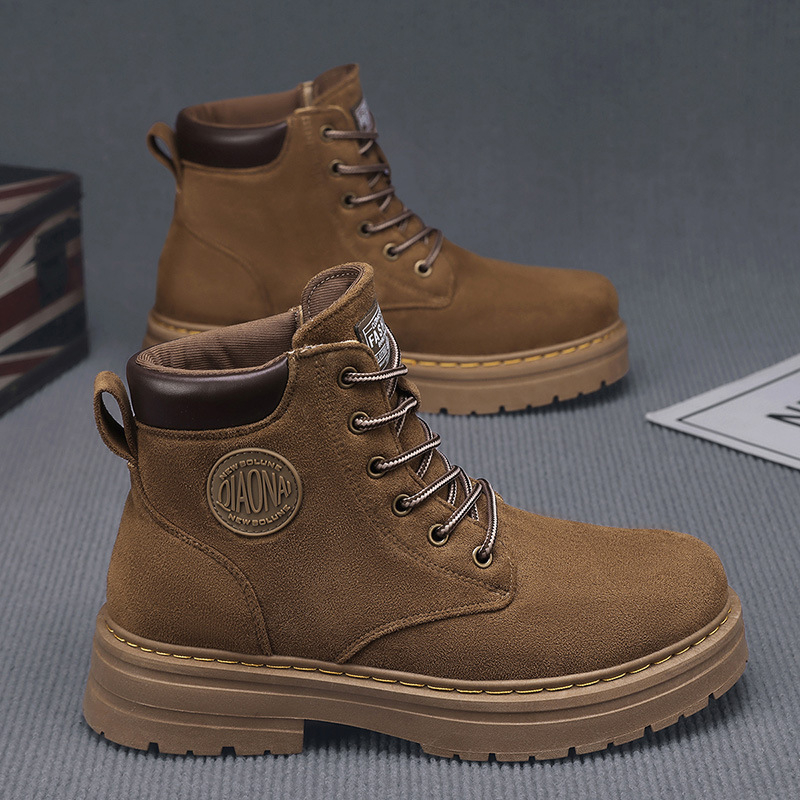 Мъжки велурени високи ботуши в стил Martens с гумена подметка, кръгъл нос, EVA стелка, предно връзване, противохлъзгаща подметка