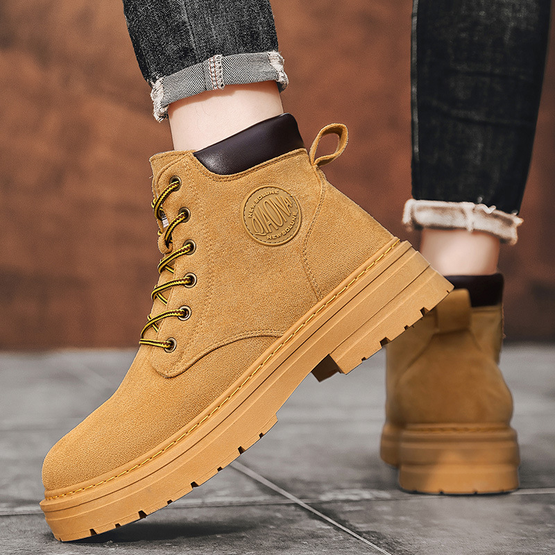 Мъжки велурени високи ботуши в стил Martens с гумена подметка, кръгъл нос, EVA стелка, предно връзване, противохлъзгаща подметка