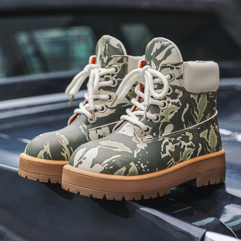 Ghete Martin pentru bărbați, design camuflaj, înălțime înaltă, PU partea superioară, talpă PVC, toc 3-5 cm