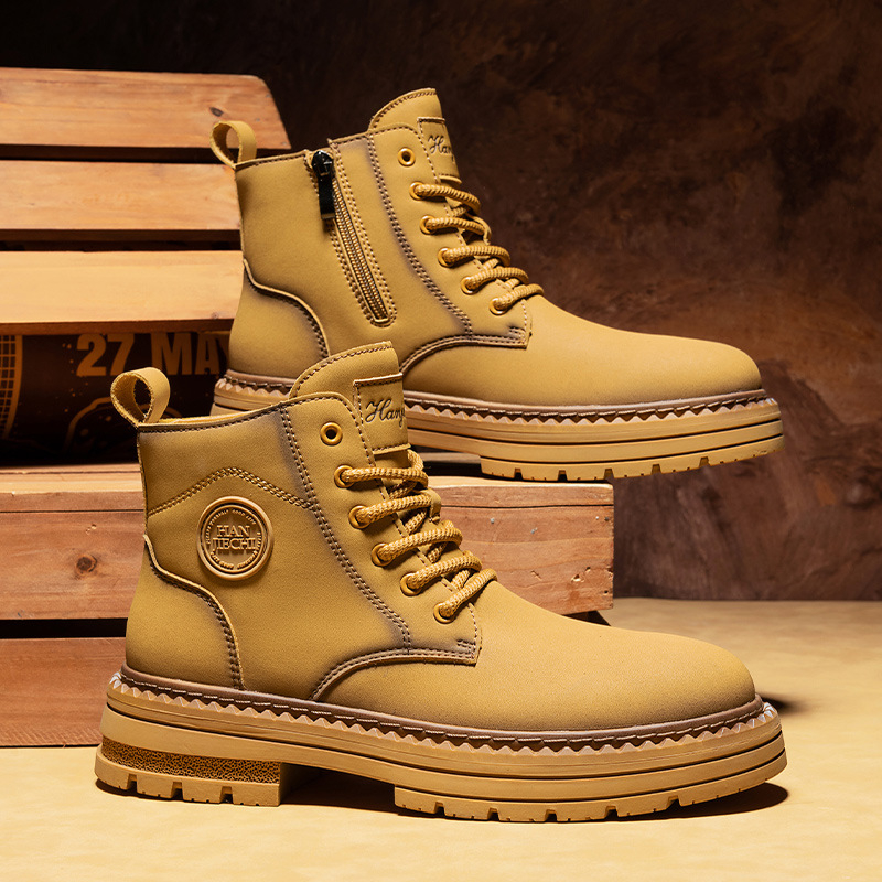 Martin μποτς για τον χειμώνα 2025 — (microfiber upper, mid-calf height, side zipper, sheepskin lining, thick anti-slip rubber sole)