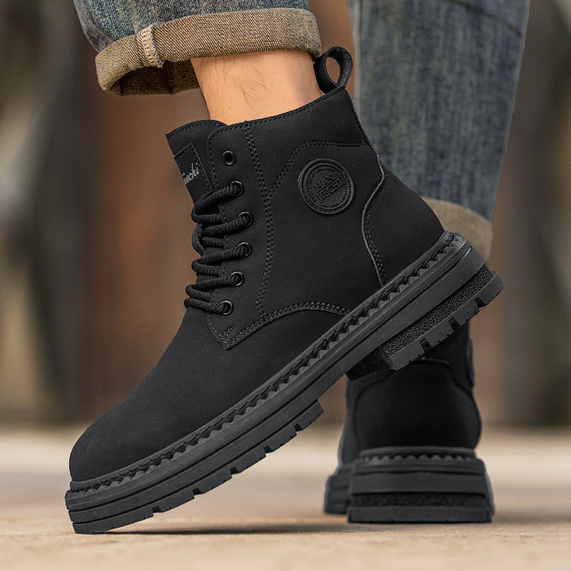 Martin μποτς για τον χειμώνα 2025 — (microfiber upper, mid-calf height, side zipper, sheepskin lining, thick anti-slip rubber sole)