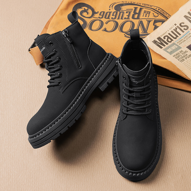 Martin μποτς για τον χειμώνα 2025 — (microfiber upper, mid-calf height, side zipper, sheepskin lining, thick anti-slip rubber sole)